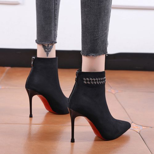 高跟鞋女秋冬时尚气质女靴子新款2022爆款细跟短靴尖头网红瘦瘦靴