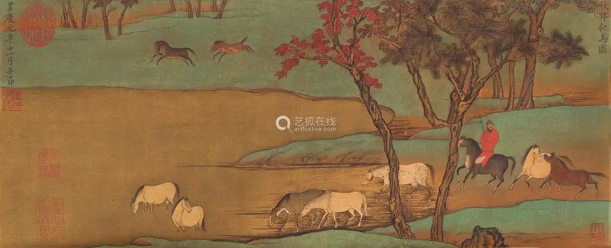 赵孟頫元秋郊饮马图一轴