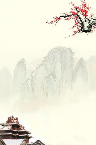 山峰和古建筑背景图片