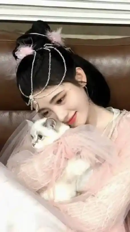 鞠婧祎抱猫贴贴,抱着小猫贴贴,亲亲脑袋00她真的超爱