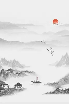 古典简约水墨山水二十四节气清明节山水景色背景素材彩色卡通国潮中国