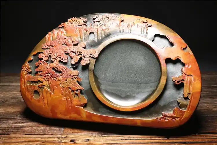 名师老坑砚台山水砚手工雕刻原石老坑四大名坑龙尾山安徽歙县歙砚端砚