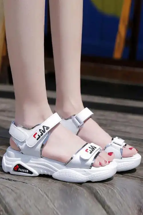 新款凉鞋女夏学生韩版ins网红厚底运动沙滩鞋百搭魔术贴女鞋子