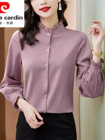 女装重磅真丝衬衫女长袖纯色妈妈春装新款杭州丝绸上衣宽松桑蚕丝衬衣