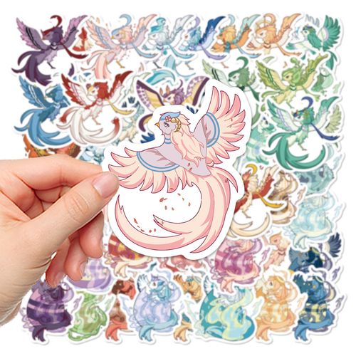 【原创】50张凤凰卡通可爱贴纸自粘精美手账电脑水杯装饰防水贴画