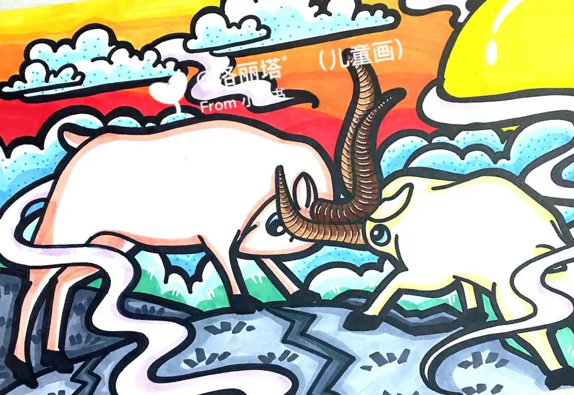 幼师简笔画 原创儿童画作品《顶角的山羊 》 我感觉这是比较难画的一