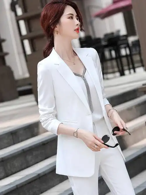 白色西装外套女春秋气质女神范休闲时尚高级感小个子职业西服套装