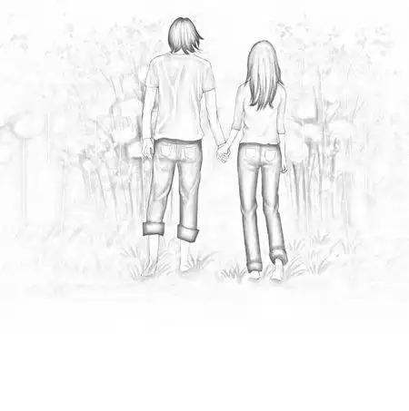 手牵手背影简笔画非主流图片 情侣慢画甜蜜幸福牵手图片