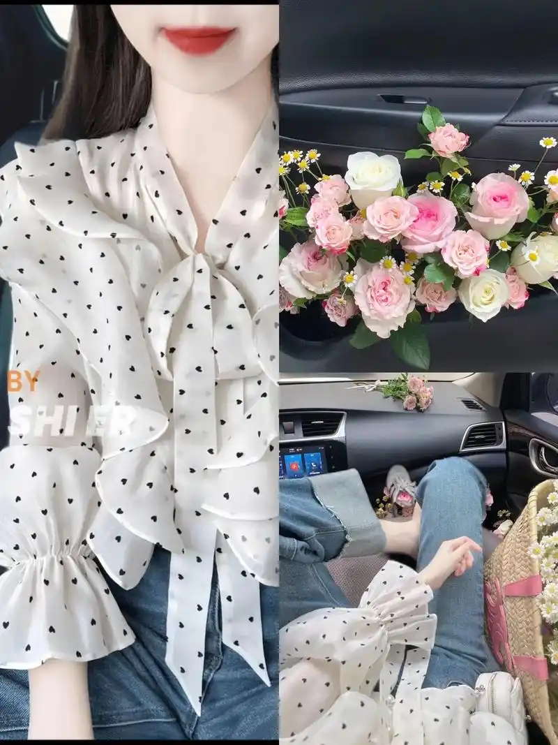 早秋穿这套简直美炸啦!法式波点衬衫搭配牛仔裤,上身洋气又减龄