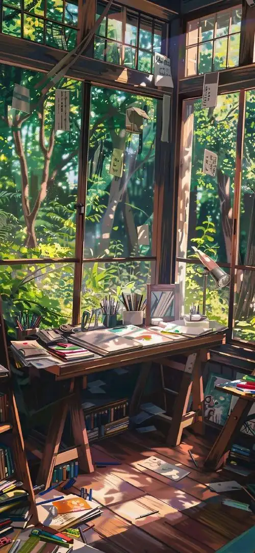 你的壁纸该换了##卡通动漫##二次元##动漫场景##ai绘画##书房