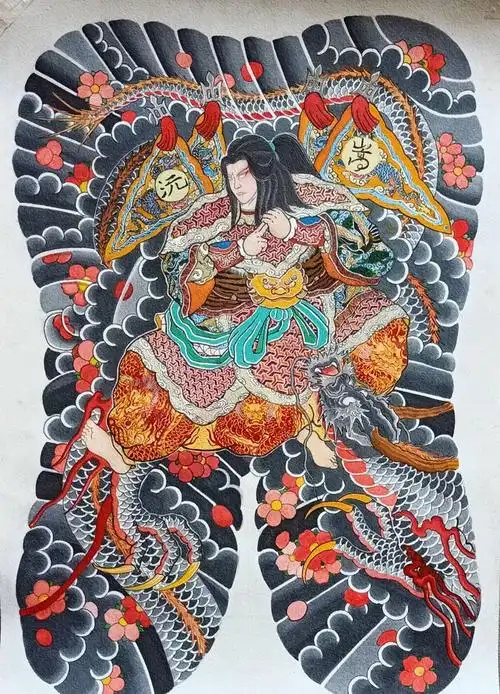 云龙九郎纹身图片背部新传统新老结合云龙九郎纹身图案