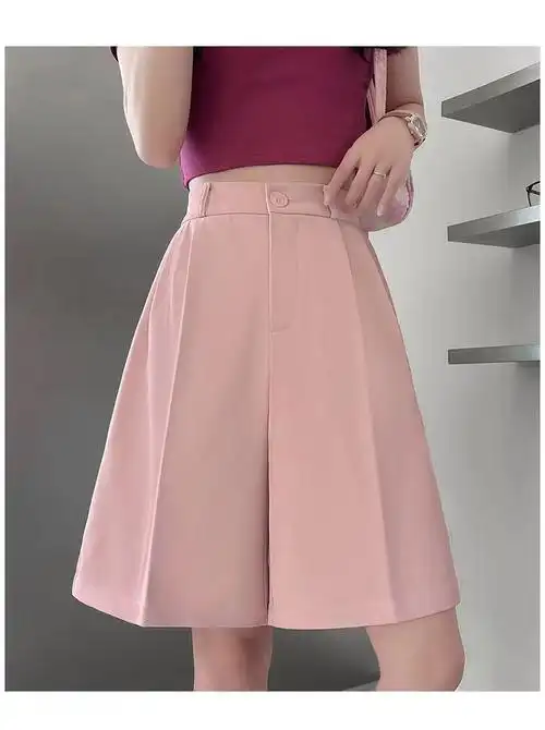 五分裤粉色裤子西装裤女直筒裤夏季宽松阔腿裤高腰休闲裤中裤短裤