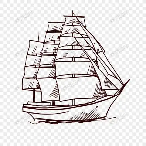 手绘素描帆船线稿矢量元素