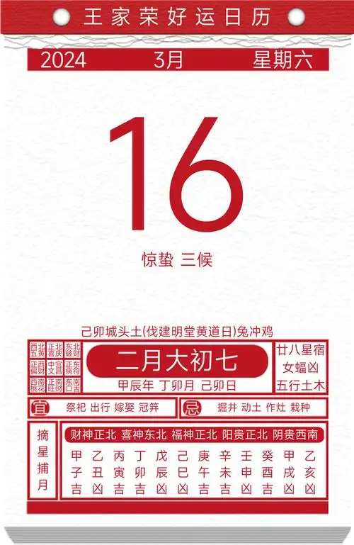 今日黄历运势吉日2024年3月16日
