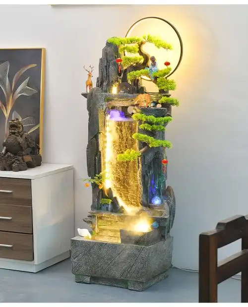 轻奢高端假山流水摆件现代客厅玄关电视柜旁办公室酒店创意山水景观招