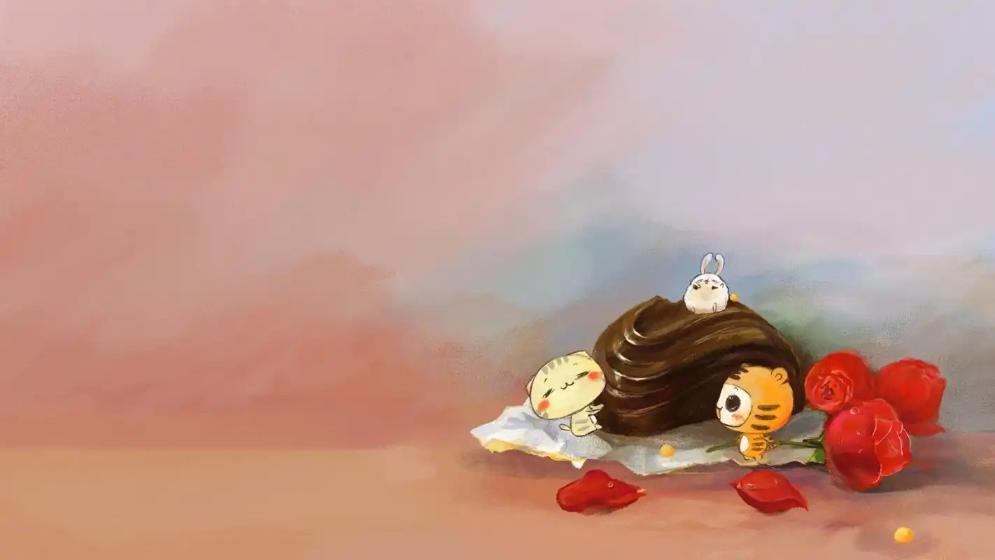 情侣可爱插画小清新电脑桌面壁纸