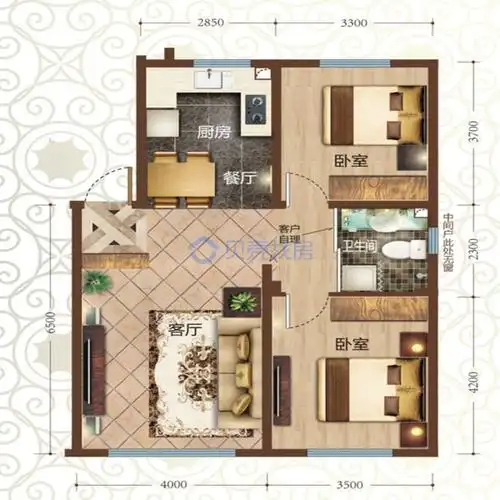【亚泰城_沈阳亚泰城楼盘】二居室户型图|2室2厅1厨1卫建面 84m05