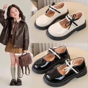 新款女童小皮鞋2024春秋季小学生软底公主鞋小女孩黑色玛丽珍单鞋
