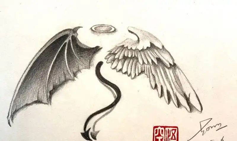 一半天使一半恶魔纹身图片
