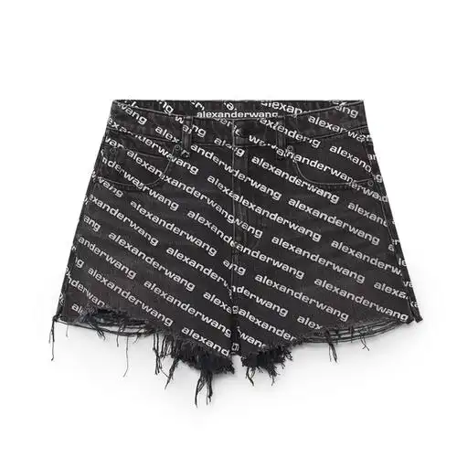alexanderwang亚历山大王女士黑色棉弹幕字母logo印花短裤新年礼物