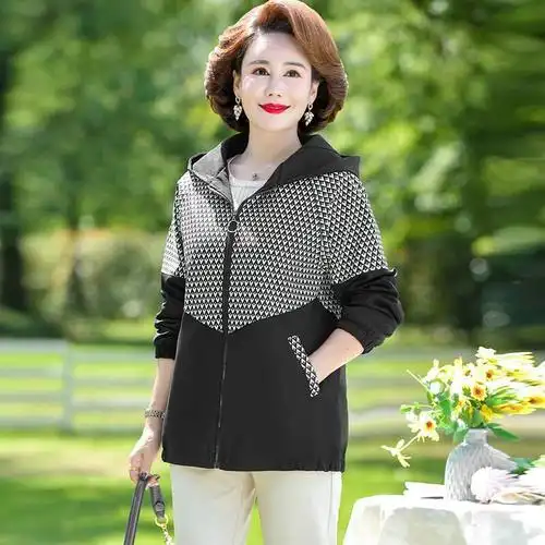 权小威春秋天中老年秋装外套洋气质夹克外套中年妇女妈妈穿装运动风衣