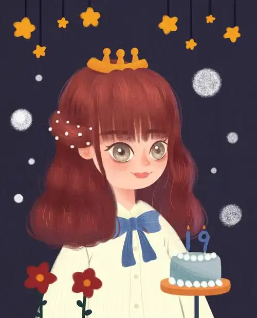 小星星卡通唯美生日祝福少女头像插画