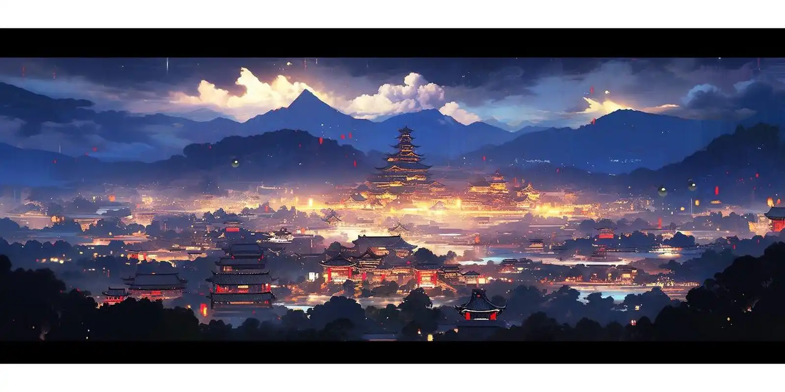 古风城市夜景 2|4k超清壁纸 湖上西风斜日,荷花落尽残英.