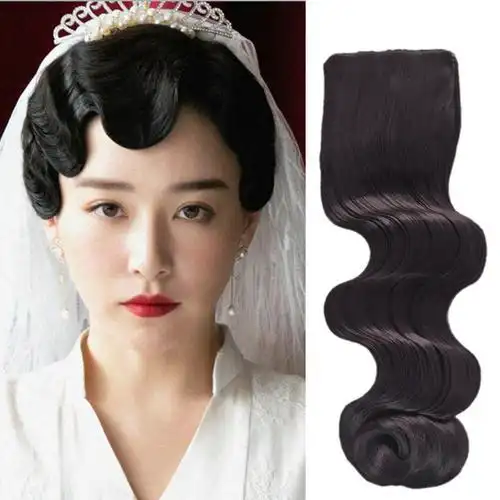 古装复古手推波纹刘海发片旗袍造型民国老上海后区拉花大波浪假发大号