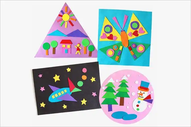 彩纸粘贴画简单的数学图形制作精美拼贴画步骤图解