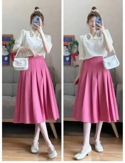粉色半身裙配什么颜色上衣图片(粉色半身裙怎么搭配好看) | 高兴号