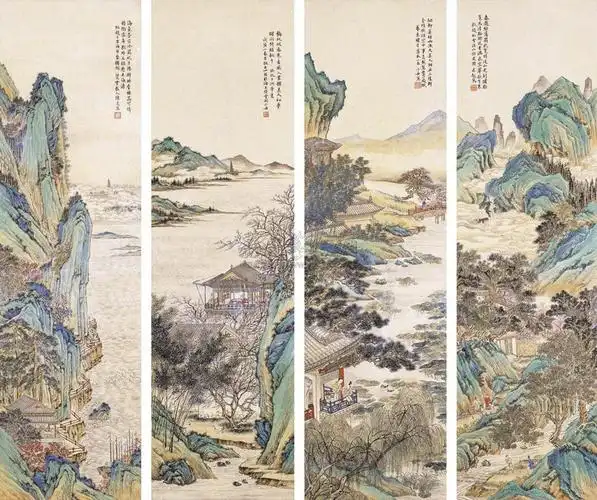 0330 山水四景 (四件) 镜心