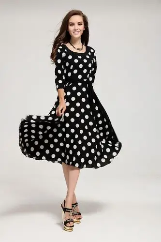 jo9165外贸原单欧美风波点黑白点圆领雪纺裙圆点连衣裙夏季中袖