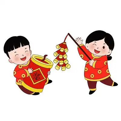 春节放鞭炮卡通新年福娃年画png素材福娃年画元素