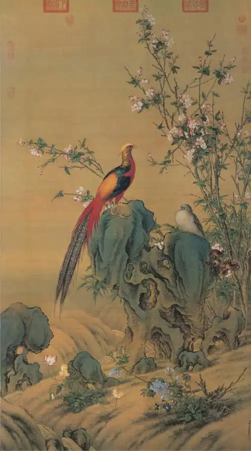 《双喜图》高仿字画宋崔白花鸟丝绸装裱仿古工笔卷轴书法中国画