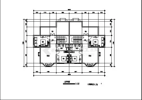 某双联a型北向别墅住宅楼建筑设计施工cad图纸