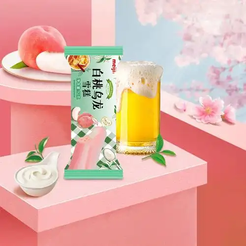 新品meije明治白桃乌龙雪糕日式水果冰淇淋冷饮冰淇淋