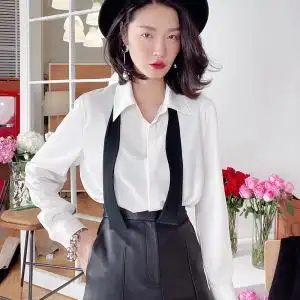 馆东白晴 法式chaoa 飒爽帅气黑领带白衬衫 垂感好有高级感