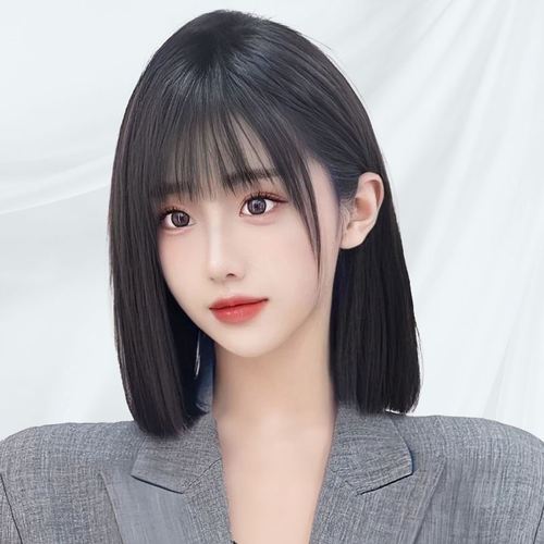 假发女真发全真人发丝时尚整顶中分短发头套式自然齐刘海锁骨发套