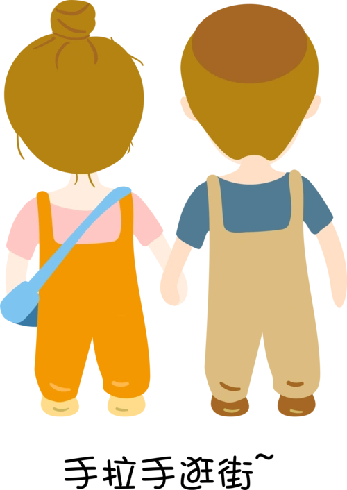 可爱手绘手牵手情侣背影图片