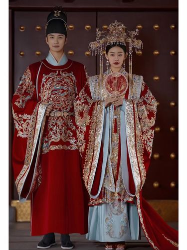 宋制汉服婚服新娘结婚凤冠霞帔中式婚礼龙凤褂秀禾服情侣套装租赁