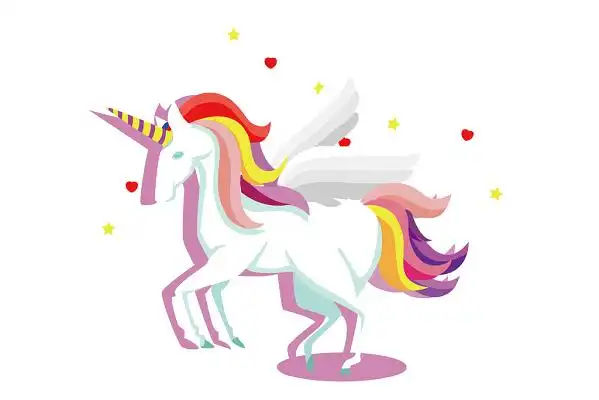 卡通独角兽飞马翅膀矢量素材