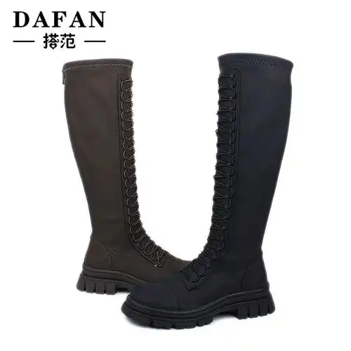 骑士靴女真皮系带高筒长靴2021冬款长筒马丁靴不过膝靴子搭范女鞋