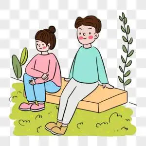 清新卡通父女户外谈心场景图片