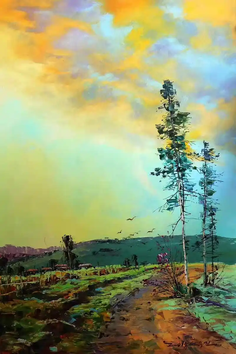 油画:早晨与黄昏的景色,婉约和壮丽的美