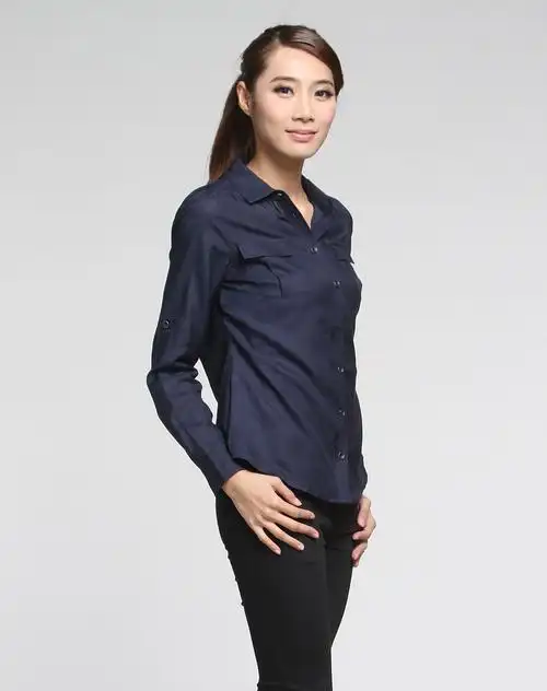 藏青色细条纹长袖衬衫