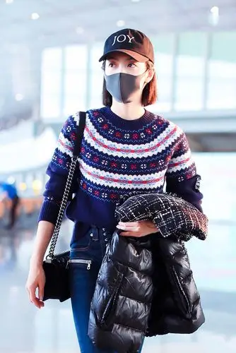 明星宋茜机场同款雪花毛衣圆领宽松长袖保暖针织衫套头打底毛衣潮