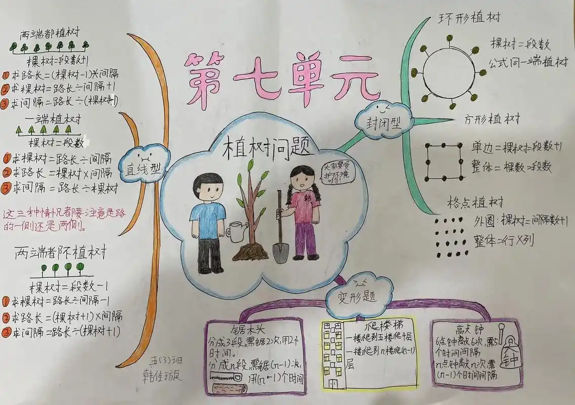 人教版五年级上册第七单元植树问题 #手绘思维导图 #记录孩子 - 抖音
