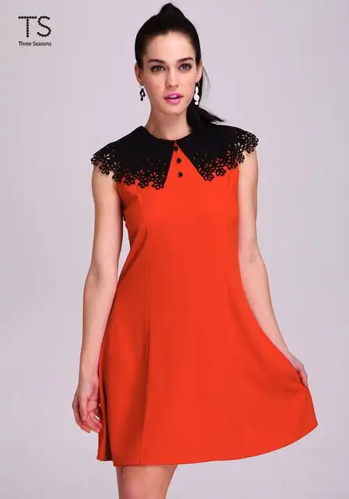 ts 大码女装新款热销领子镂空撞色无袖连衣裙s0253390