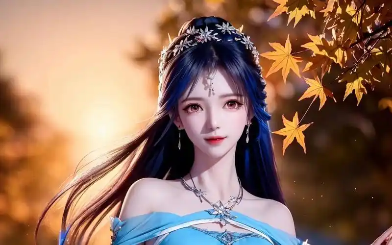 国漫女神4k高清壁纸:蓝裙仙女小舞,温柔淑女风格令人陶醉