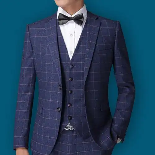 量身定制男士西装马甲三件套条格经典男士结婚礼服定制